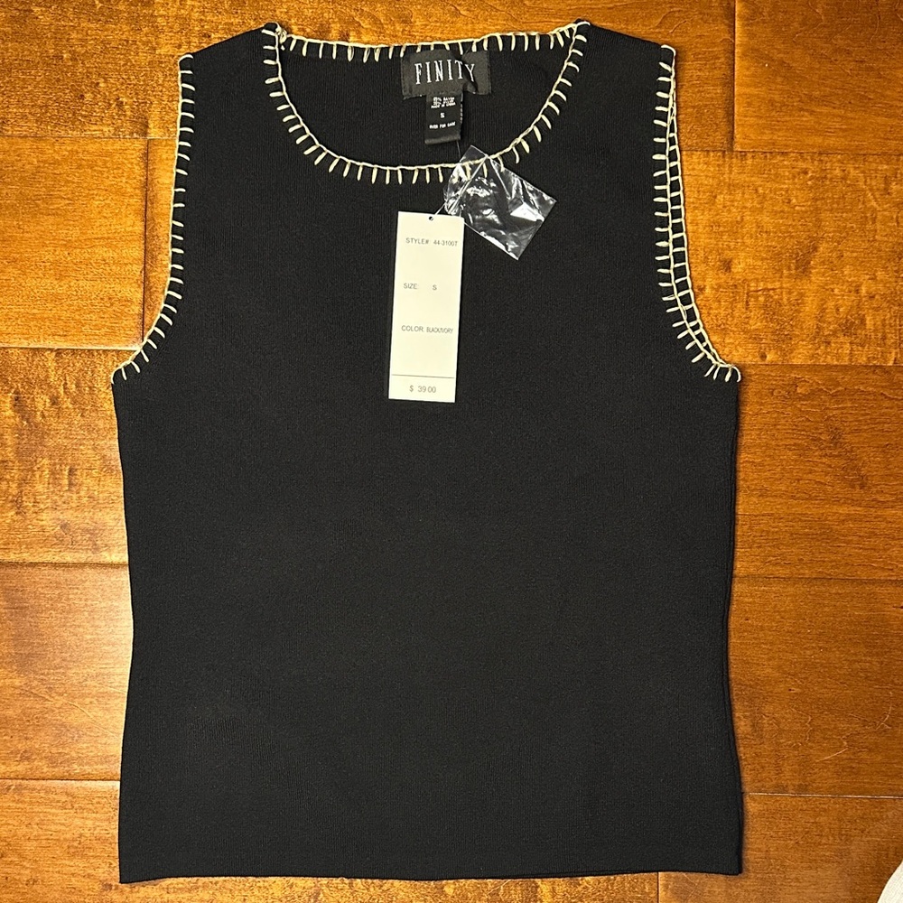 Finity Black Tank Top with Beige Stitching Accents